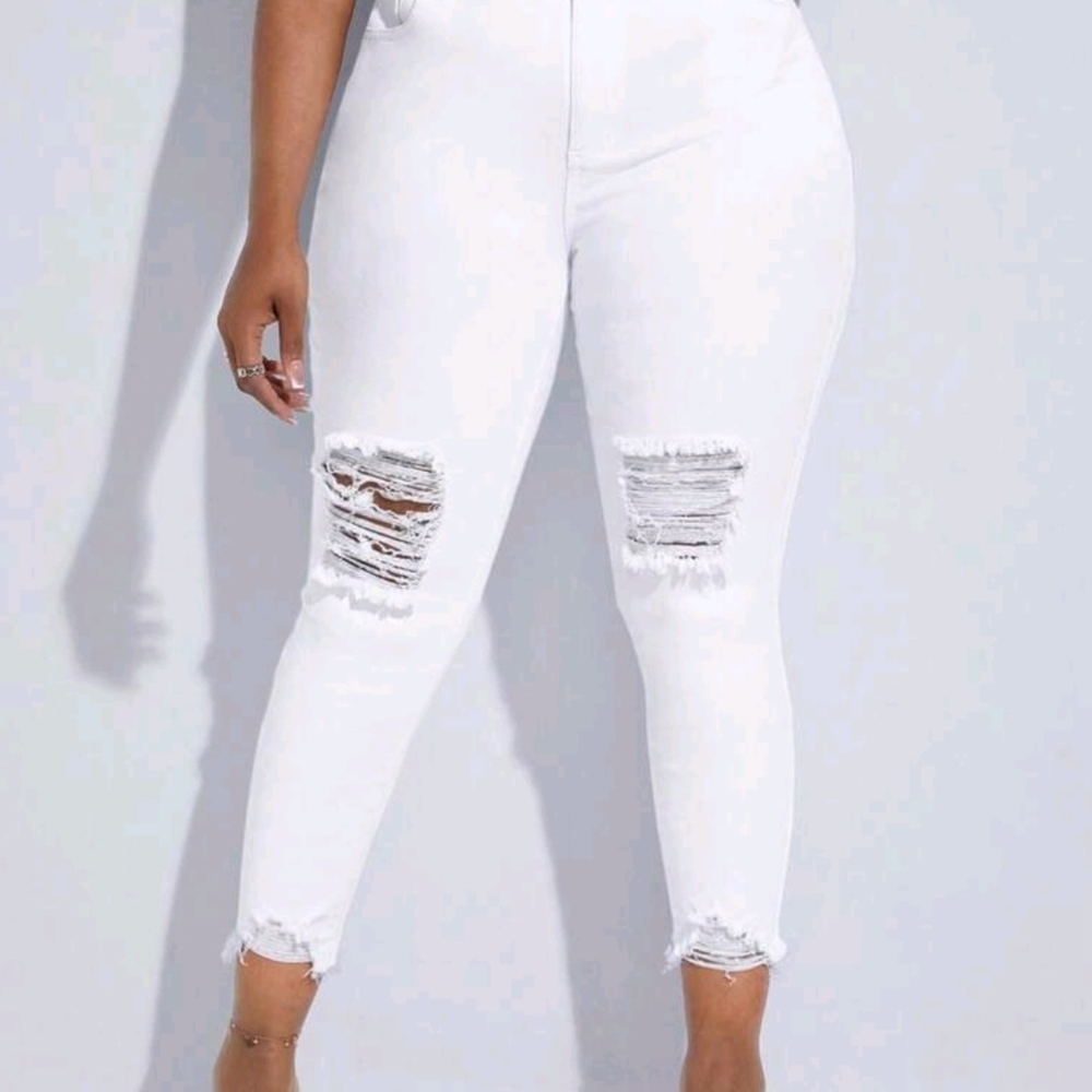 Women's White Distressed Jeans